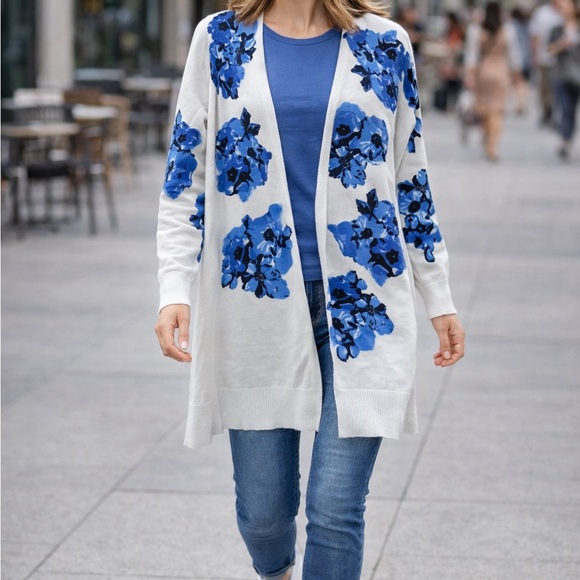 Hannah Sweaters - Hannah Blue Floral Cardigan